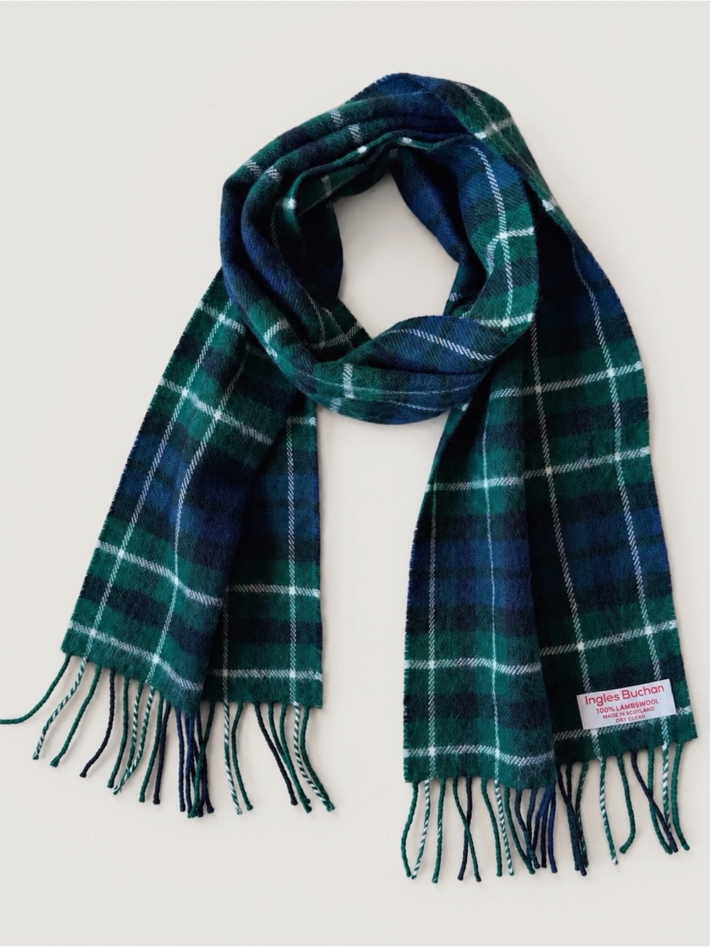 VTG Ingles Buchan Made In Scotland Green 100% Lambswool Tartan Plaid Scarf Cozy